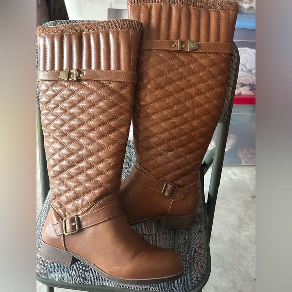 Just Fab Brown Knee Quilted Boots - Picture 6 of 16